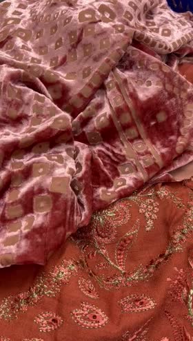 Rs 7650 Dastan Emb leather peech palachi velvet shawl 3pc  ( DS 12)