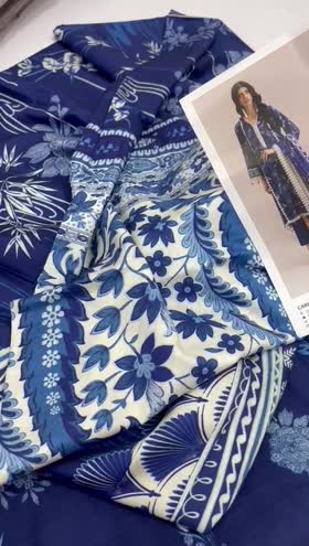 Rs 3200 Mausummery linen printed 3pc (Sapphire)