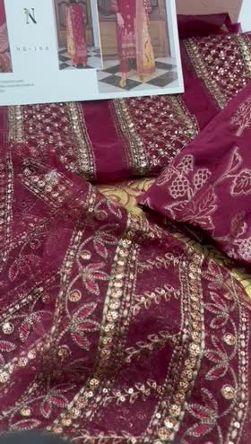 Rs 8650 Nureh lawn jacquard Emb 3pc new launch ( NE 155)