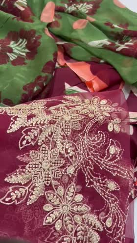 Rs 5750 Naqsh filament viscose emb 3pc chiffon duppata[ DEEP RED]