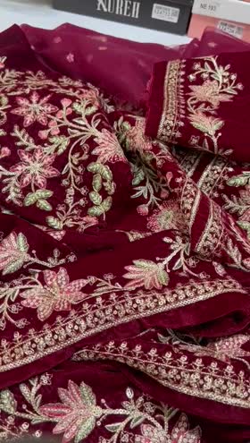 Rs 8000 Aneela’s velvet unstitched Emb 3pc