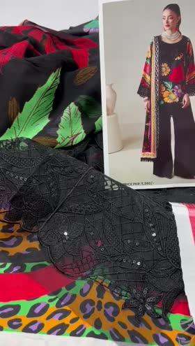 Rs 5750 Naqsh filament viscose emb 3pc chiffon duppata[BLOOM BLACK]