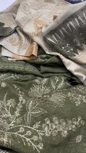 Rs 6950 Dastan leather peech Emb 3 pc velvet jacquard shawl