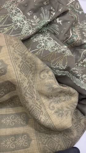 Rs 8300 Nureh Dhanak Emb 3pc pure wool shawl new launch ( NE 63)