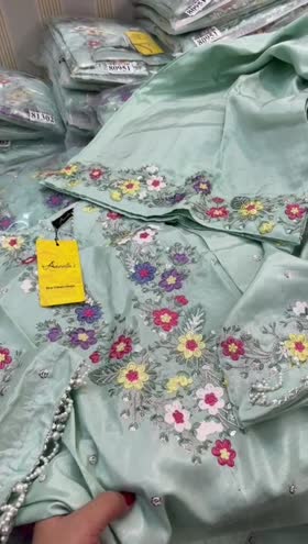 Rs 6950 Aneelas raw silk Emb shirt Emb trouser stitched with hand work.Dispatch after EID . ~ [CH 22] [L 45] LARGE