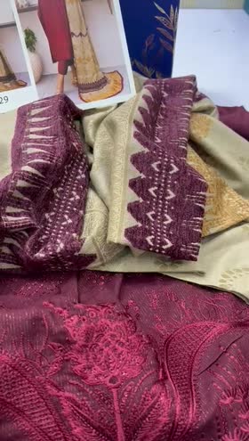 Rs 6950 Dastan leather peech Emb 3 pc velvet jacquard shawl