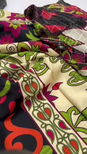 Rs 3850 Coral Linen printed 3 pc chiffon duppata