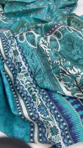 Rs 3100 Mausummery lawn printed 3pc voil lawn duppata (TURQUOISE]