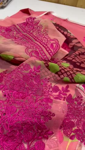 Rs 5750 Naqsh filament viscose emb 3pc chiffon duppata[PEACHY PINK]