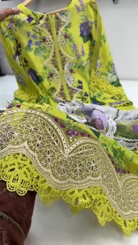 Rs 6500 Aneelas UNstitched  lawn Emb shirt chiffon Duppata 3pc with 4 yards chaak lace 2,yards daman [Dispatch date 12th  March ]