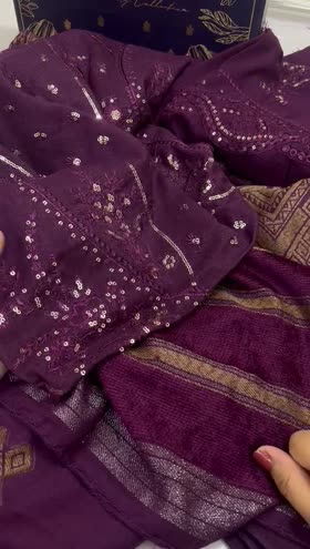 Rs 6800 Tehzeeb Emb leather peech Emb 3pc velvet jacquard shawl ( TTL 226) ~ TL-224