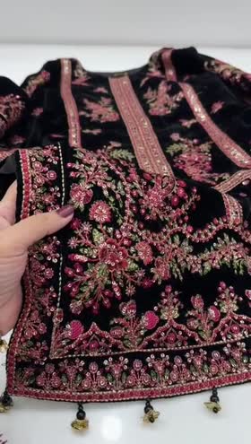 Rs 22500 Aneelas stitched wedding velvet shirt velvet heavy shawl and velvet trouser [ready to dispatch] ~ [Chest 19] [Length 45] SMALL