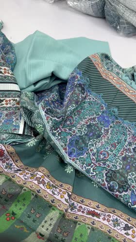 Rs 2950 Mausummery Khaddar printed 3 pc ( hydrangea