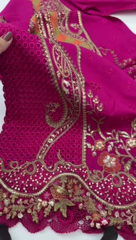 Rs 14500 Aneelas lawn Emb shirt chiffon Emb Duppata Emb trouser stitched 3pc ~ [Chest 22] [Length 48] LARGE [ Ready to Dispatch ]
