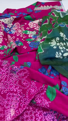 Rs 4400 Aafreen viscose chicken Kari Emb 3 pc chiffon duppata ( AF 79)