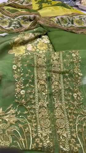 Rs 5750 Naqsh filament viscose emb 3pc chiffon duppata[FERN GREEN