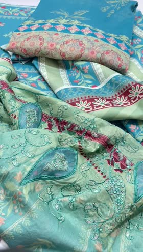 Rs 4800 Aafreen lawn Emb 3 pc chiffon duppata new launch ( AF 203]