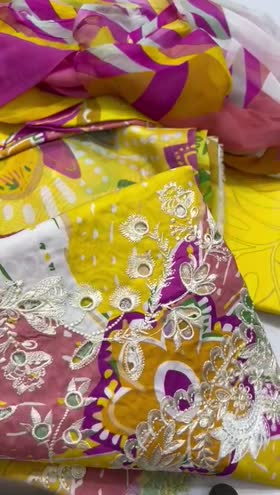 Rs 8500 Naqsh viscose chicken Kari Emb 4pc  chiffon duppata [Yellow]