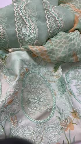 Rs 7250 Nureh Gardenia lawn Emb 3pc Emb duppata new launch ( NSG 191]