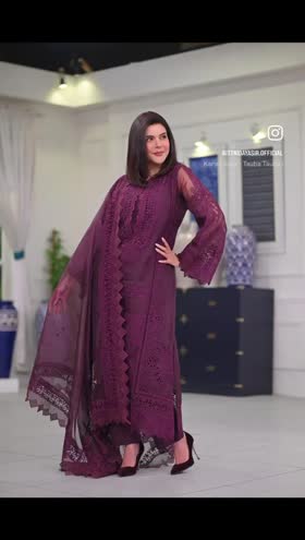 Rs 12000 Aneelas semi formal stitched Organza shirt raw silk inner trouser [Dispatch date 4th March ] ~ [Chest 19] [Length 49] SMALL