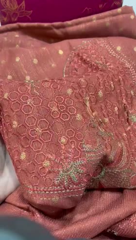 Rs 6595 Riwayat leather peech Emb 3 pc Emb shawl