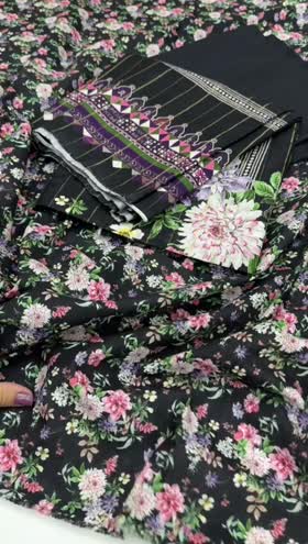 Rs 2950 Bin Saeed Khaddar printed 3pc ~ BLACK PINK FLOWER