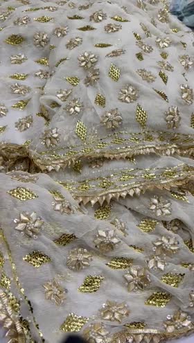 Rs 33000 Pure crinkle chiffon dye able hand made mukesh gota work 2pc