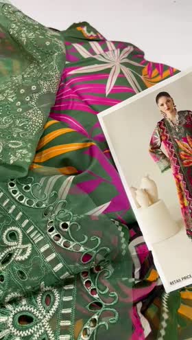 Rs 5750 Naqsh filament viscose emb 3pc chiffon duppata[DARK GREEN]