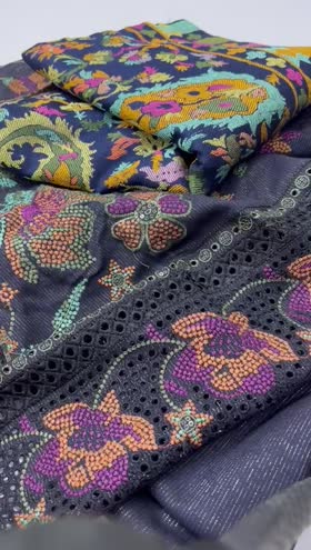 Rs 6595 Kahkashan Riaz Arts luxury winter Emb peech leather 3pc multi brosha jacquard shawl (D 5)