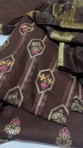 Rs 6950 Dastan leather peech Emb 3 pc velvet jacquard shawl