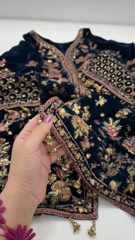 Rs 19500 Aneelas stitched velvet Emb shirt velvet Emb trouser organza ready Duppata 3 piece [ready to dispatch] ~ [Chest 23] [Length 45] XLARGE