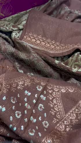 Rs 6950 Dastan leather peech Emb 3 pc velvet jacquard shawl