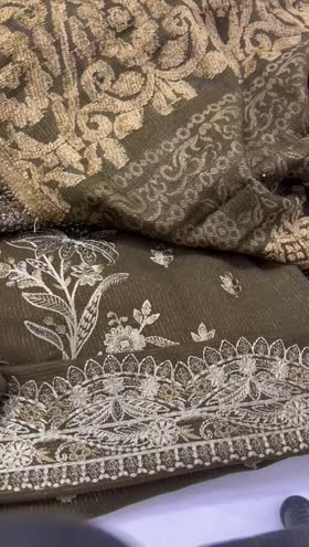 Rs 6950 Dastan leather peech Emb 3 pc velvet jacquard shawl