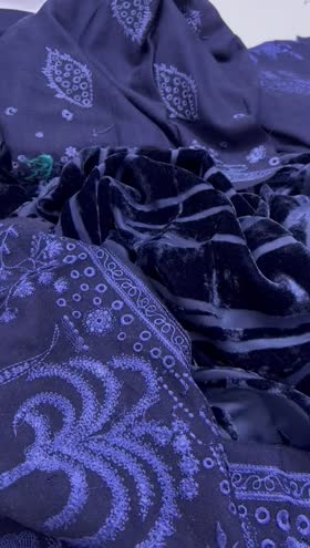 Rs 7650 Dastan Emb leather peech palachi velvet shawl 3pc  ( DS 15)