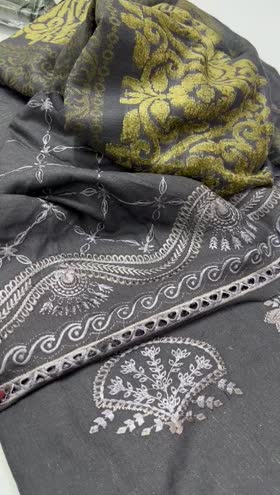 Rs 6950 Dastan leather peech Emb 3 pc velvet jacquard shawl