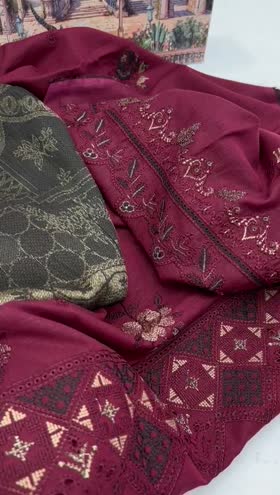 Rs 5400 Flipsi luxury karandi Emb 3pc jacquard chiffon duppata ( D 2)