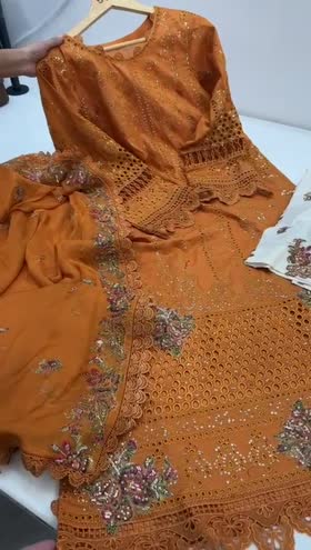 Rs 16500 Aneelas luxury lawn chiffon Emb Duppata heavy Emb trouser stitched 3 p [Dispatch date 28th February ] ~ [Chest 24] [Length 51] XXLARGE