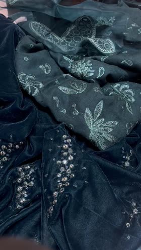 Rs 11500 Nureh Leather Peech Emb 3pc Velvet Emb Shawl New Launch ( NE 210)