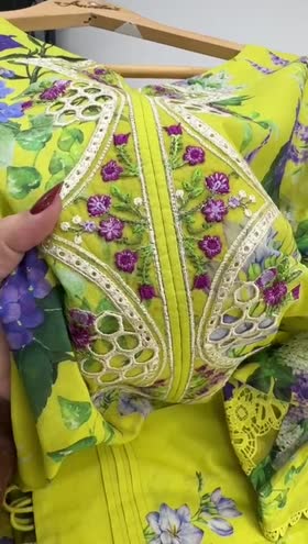 Rs 6500 Aneelas UNstitched  lawn Emb shirt chiffon Duppata 3pc with 4 yards chaak lace 2 yards daman [Dispatch date 12th March ]