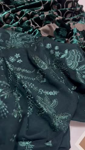 Rs 7650 Dastan leather peech Emb 3pc velvet palachi shawl(38]