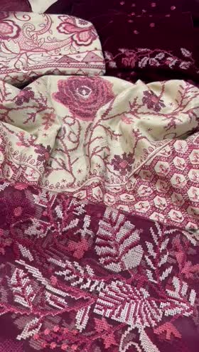 Rs 11000 Nureh Exluusive peech leather Emb 3pc new launch ( NE 181)