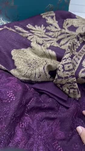 Rs 6950 Dastan peech leather Emb 3pc warm jacquard  shawl ( DS1)