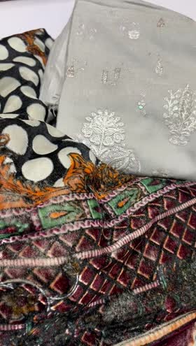 Rs 7650 Dastan leather peech Emb 3pc velvet palachi shawl(DS37]