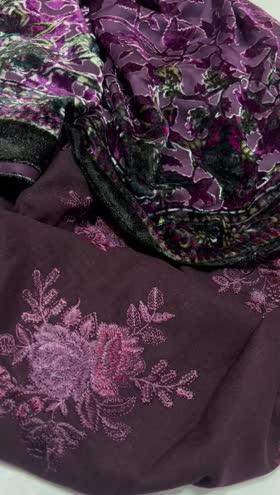 Rs 7650 Dastan leather peech Emb 3pc velvet palachi shawl(DS36]