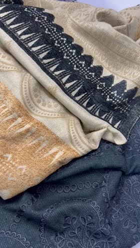 Rs 6950 Dastan leather peech Emb 3 pc velvet jacquard shawl