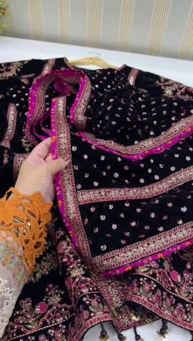 Rs 18500 Aneelas unstitched wedding velvet shirt velvet heavy shawl and velvet trouser 3pc