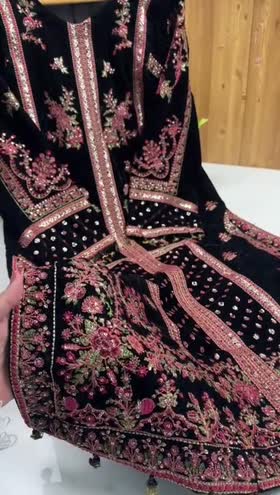 Rs 23500 Aneelas Stitched wedding velvet shirt velvet heavy shawl and velvet trouser [Dispatch Time 3 months] ~ [Chest 19] [Length 45] SMALL