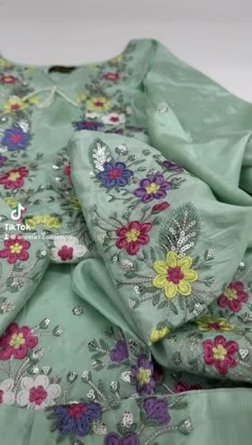 Rs 6950 Aneelas raw silk Emb shirt Emb trouser stitched with hand work [CH 21  L41]MEDIUM