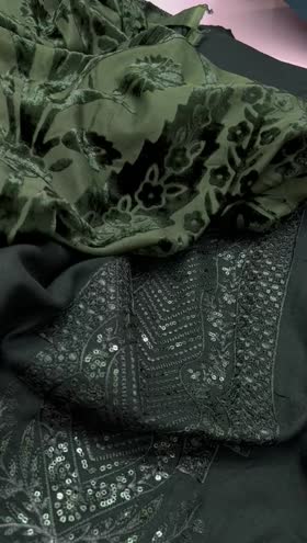 Rs 7650 Dastan Emb leather peech palachi velvet shawl 3pc  ( DS 13)