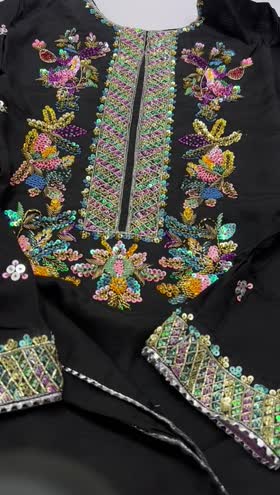 Rs 17950 Aneelas stitched Ada work raw silk shirt trouser [Minor Flaw] ~ [Chest 22] [Length 44] LARGE